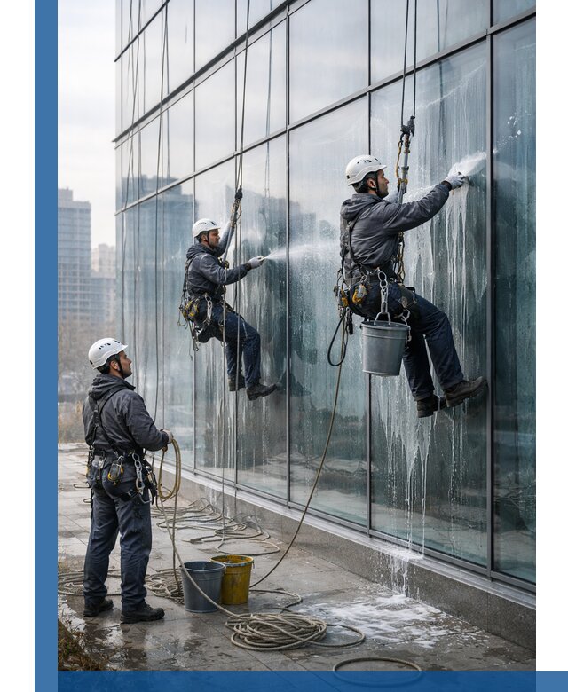 Промышленная мойка панорамных окон на высоте в Сыктывкаре