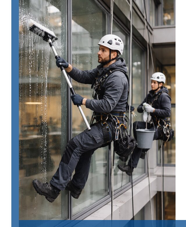 Профессиональная мойка витражей промышленными альпинистами в Сыктывкаре