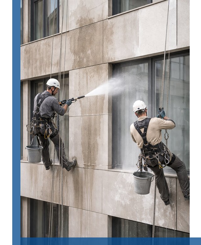 Послестроительная мойка фасада промышленным альпинизмом в Сыктывкаре