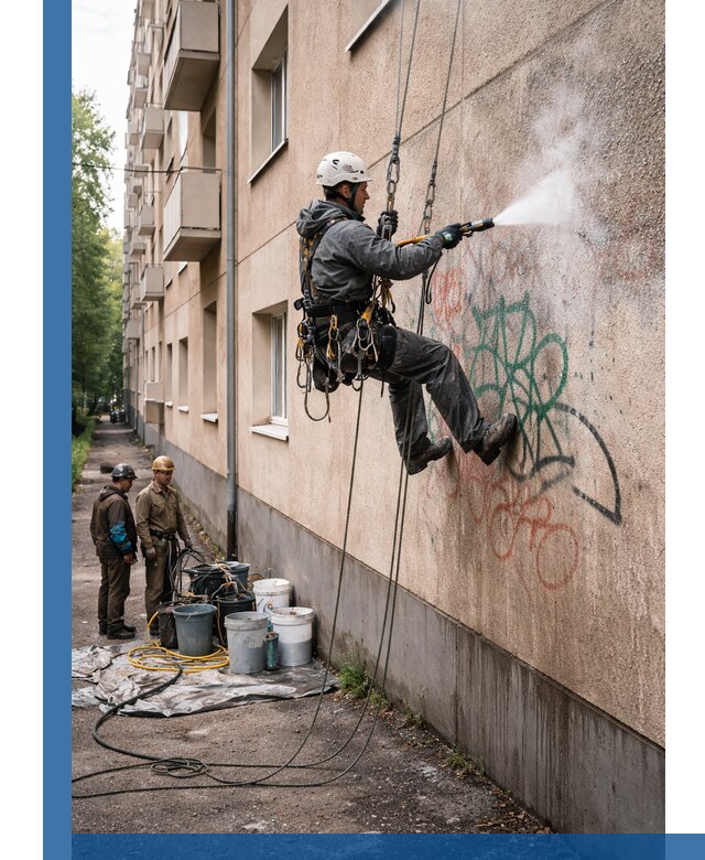 Удаление граффити с фасада в Сыктывкаре без следов и повреждений