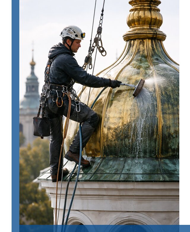 Профессиональная мойка куполов и шпилей высотными альпинистами в Сыктывкаре
