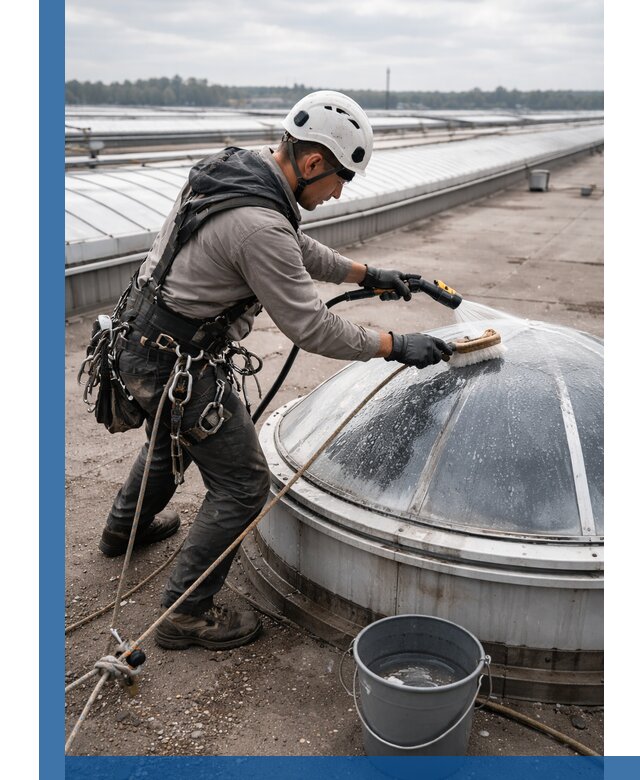 Мойка зенитных фонарей на кровле для промышленных объектов в Сыктывкаре