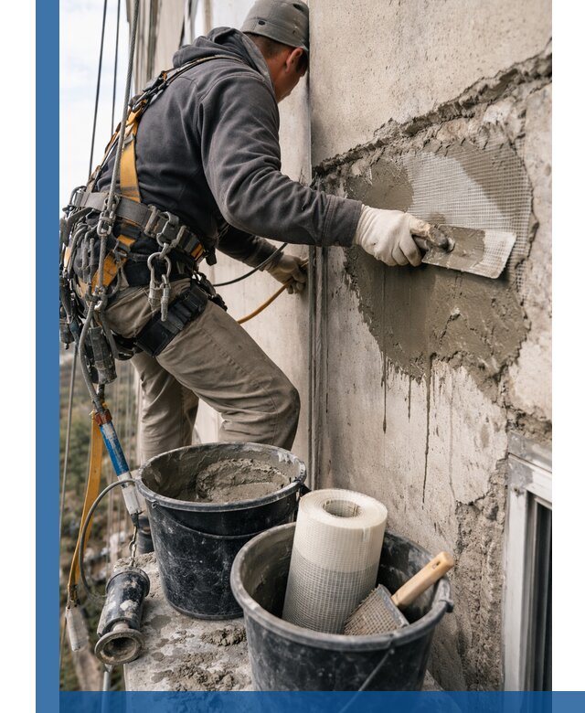 Ремонт бетонных элементов фасада промышленными альпинистами в Сыктывкаре