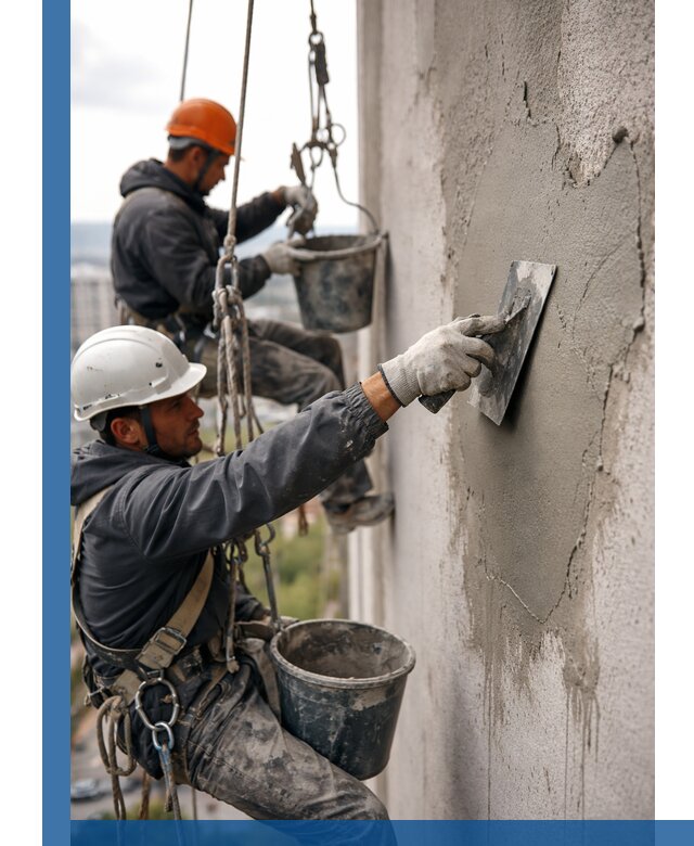 Штукатурка фасада на высоте в Сыктывкаре профессиональные работы