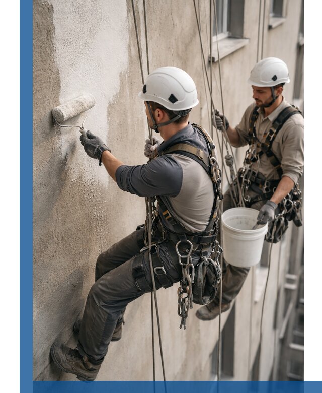 Грунтовка фасада на высоте в Сыктывкаре промышленными альпинистами