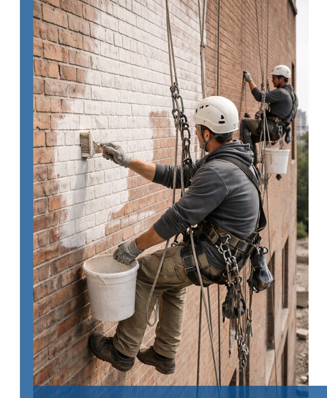 Покраска кирпичного фасада с доступным альпинистским сервисом в Сыктывкаре