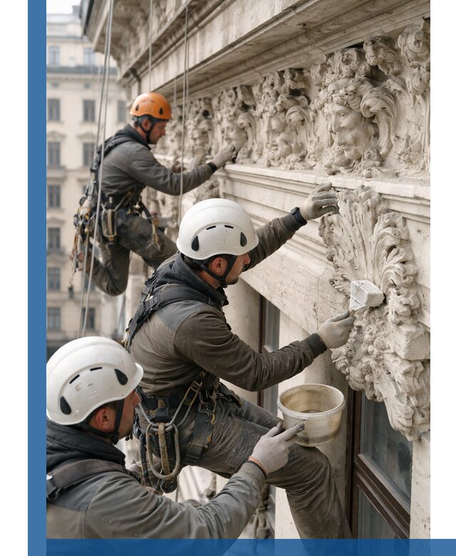 Реставрация фасадной лепнины с высотными работами в Сыктывкаре