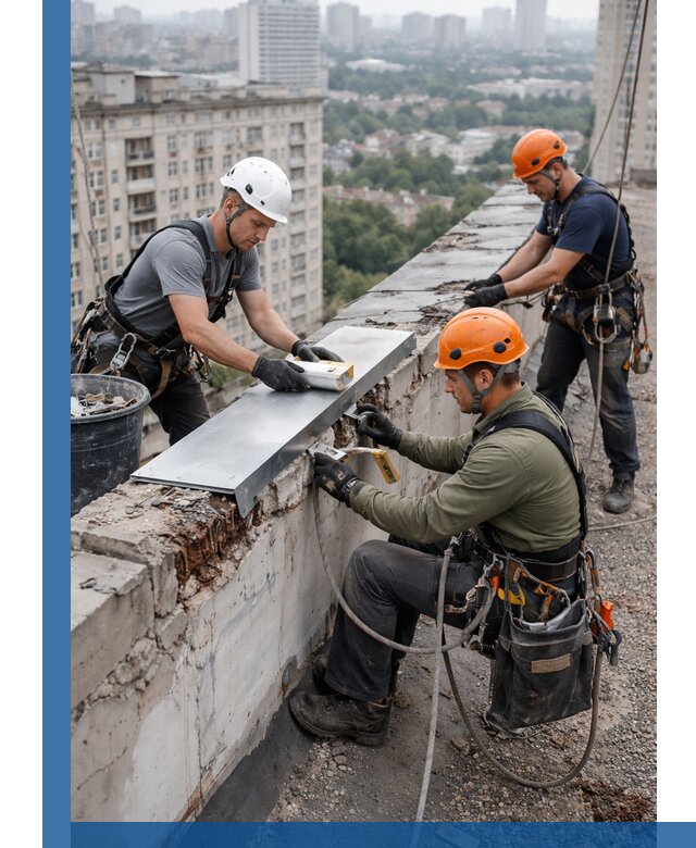 Ремонт парапета на кровле в Сыктывкаре, высотные работы с гарантией