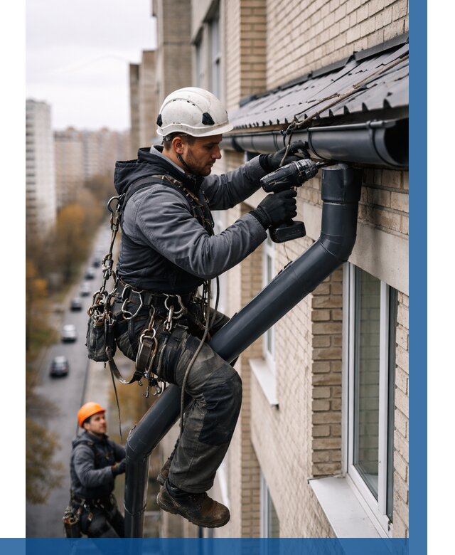 Монтаж водосточной системы на здании в Сыктывкаре от 5156 р. | ВЫСОТНИК-Скт