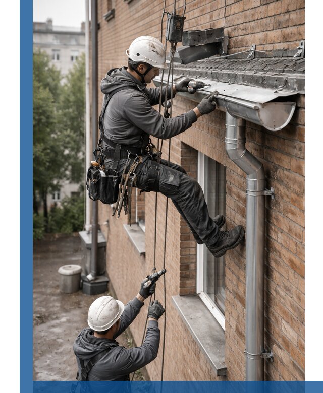 Монтаж водосточной системы на здании в Сыктывкаре под ключ