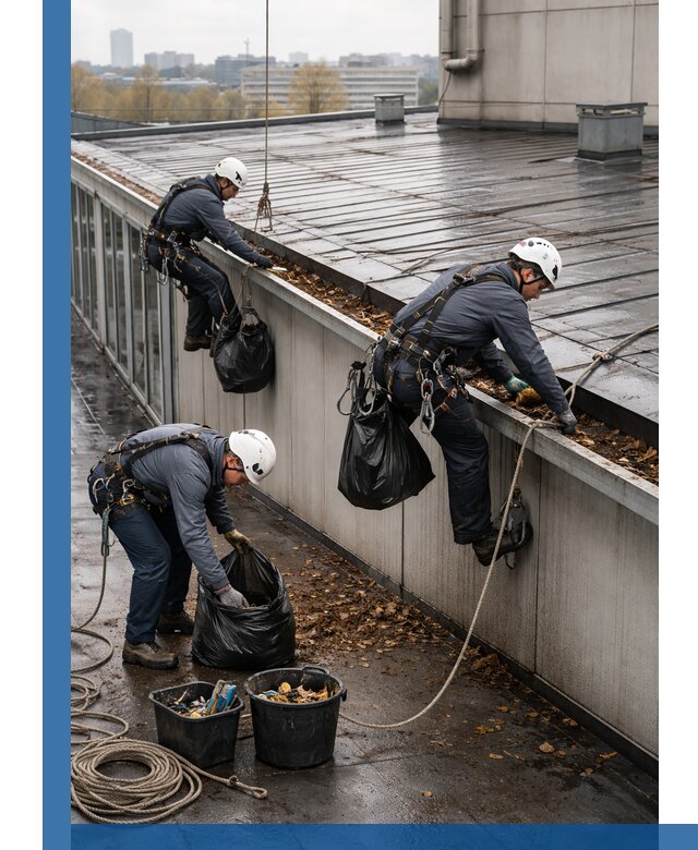Очистка кровли по периметру в Сыктывкаре силами промышленных альпинистов