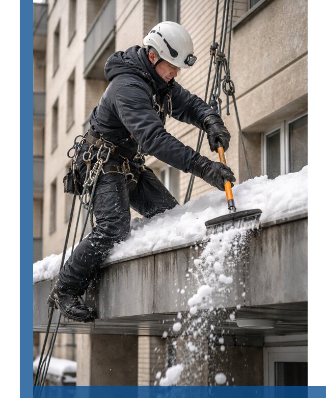 Очистка козырьков от снега в Сыктывкаре круглогодично безопасно