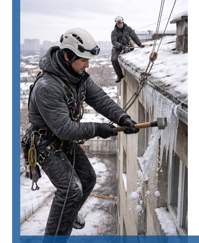Сбивание и удаление сосулек с крыши в Сыктывкаре безопасно