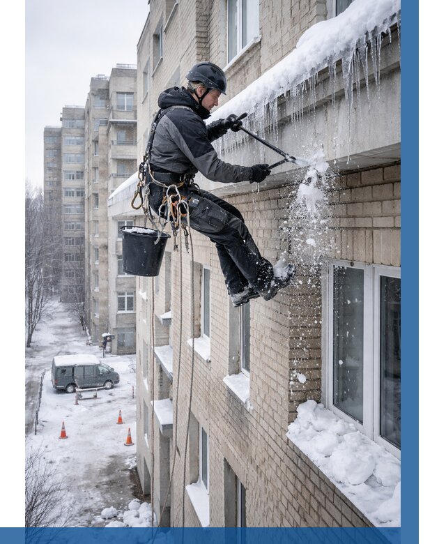 Удаление наледи с карнизов в Сыктывкаре от 361 р. | ВЫСОТНИК-Скт