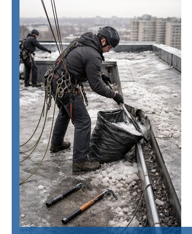 Аварийная очистка кровли в Сыктывкаре от промальпинистов