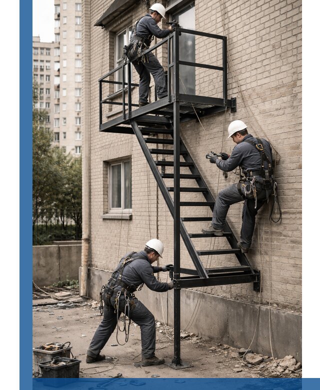 Монтаж пожарной лестницы в Сыктывкаре, установка и крепление