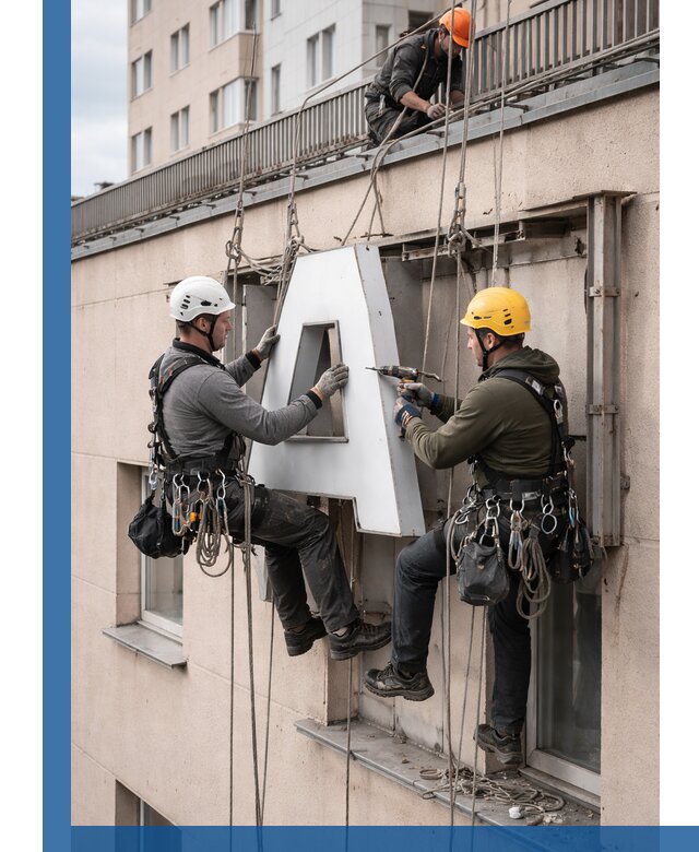 Ремонт и восстановление наружных вывесок на высоте в Сыктывкаре