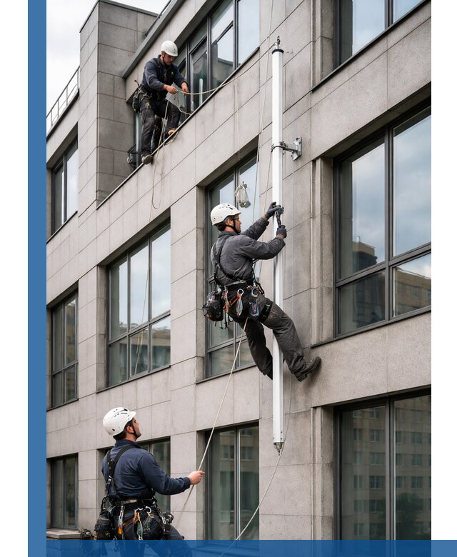 Монтаж флагштока на фасаде здания с креплением и герметикой в Сыктывкаре