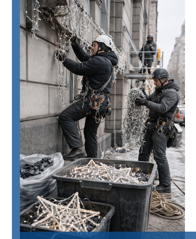 Демонтаж новогоднего оформления и гирлянд в Сыктывкаре