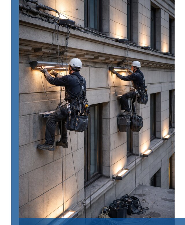 Монтаж архитектурной подсветки фасадов зданий в Сыктывкаре