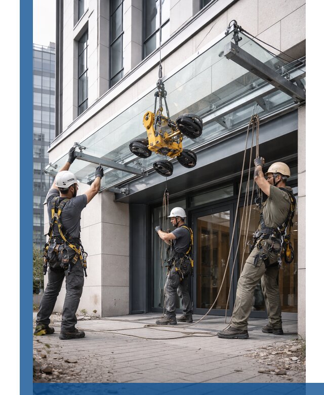 Монтаж стеклянных козырьков под ключ в Сыктывкаре для зданий